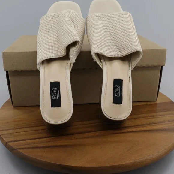 Jones New York Size 8M sandals slip on shoes block heel textile strps ivory nice - Picture 7 of 10